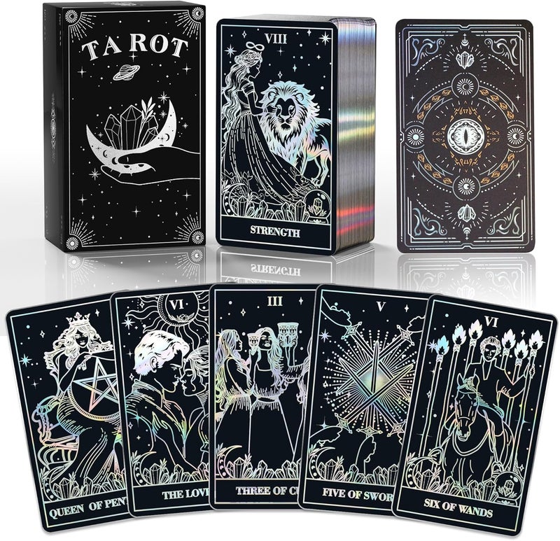 WJPC Silver Foil Edge Tarot Cards with Guide Book Set&Gift Box for Beginner& Expert. Original Design Tarot Cards Decks - Image 1